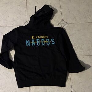 Black Hoodie with Blue and Yellow Accents